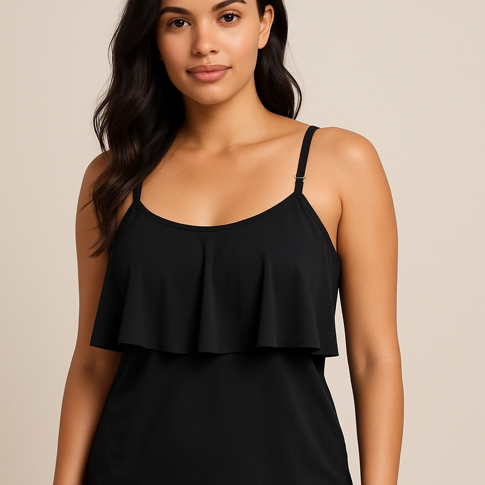 #40 Black Ruffle Flounce Tankini Swim Top Women’s Plus Size 2XL